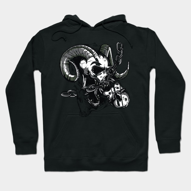 Horns Skull Chain Lock Hoodie by positivedesigners